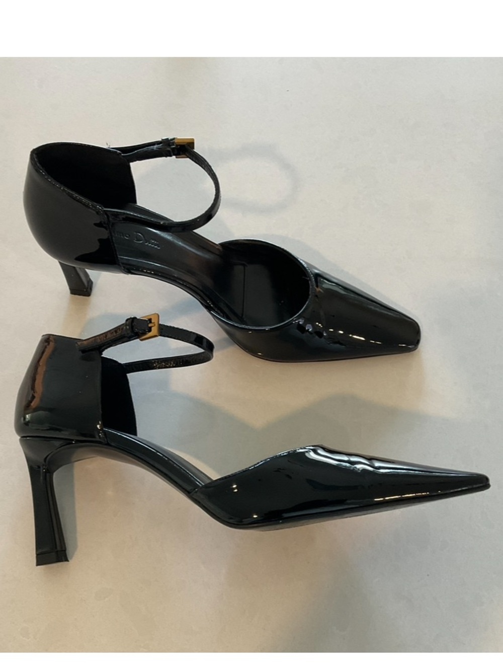 MASSIMO  DUTTI Heels Pointed Toe Patent Leather Black Ankle Strap 7.5